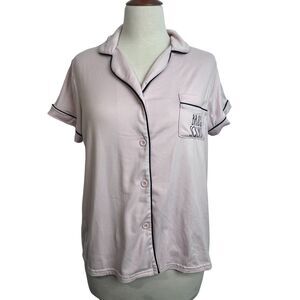 Rae Dunn Pink Pajama Top with Black Trim